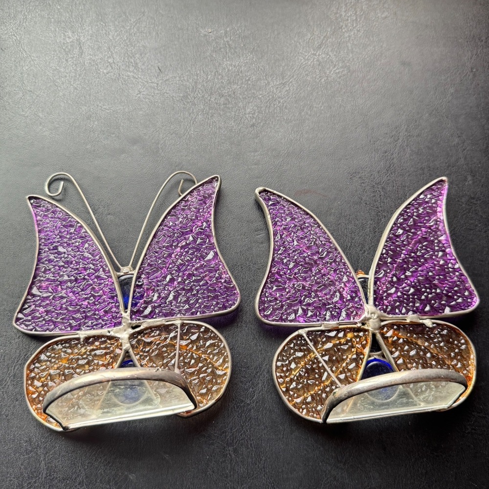 Vintage stain glass Silken Wings porcelain butterfly ornaments decor cottagecore - Picture 3 of 7